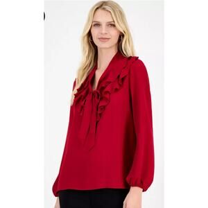 Kasper Women's Ruffled Tie-Front Long-Sleeve Blouse Holiday Wear Size Large